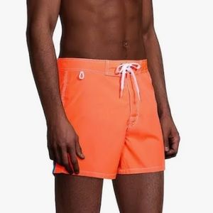 Sundek Neon Orange‎ Strip Color Back Swim Trunks Lined Mesh Men Sz Small